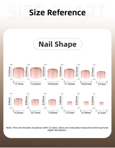 Tableau des tailles détaillé pour faux ongles de pieds avec 12 dimensions précises