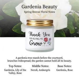 Geurkaars met gardenia in mat wit glazen potje met Thank You tekst en deksel