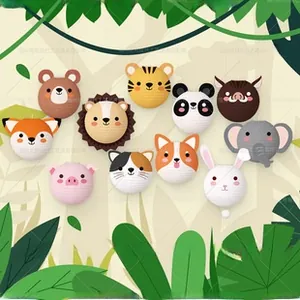 Collection of 11 colorful animal-shaped paper lanterns with various cartoon faces