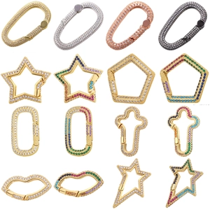 Copper micro-pave zircon connector buckles in various geometric shapes and metallic finishes