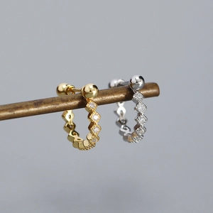 Minimalist S925 silver round stud earrings with sparkling cubic zirconia in gold and silver