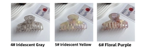 Three-piece set of large acetate hair claws in colorful marble and floral patterns