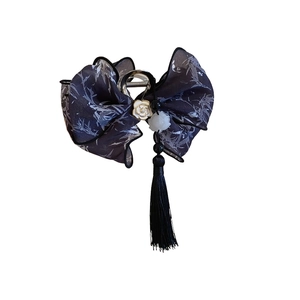 Hanfu hair claw with ink wash bow, white camellia ornament, and elegant long tassels