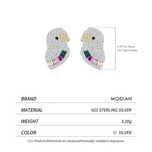 S925 sterling silver parrot stud earrings with vibrant multi-color gemstones pavé