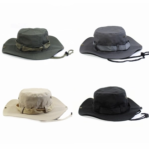 Boonie Hat Outdoor Polyester Wide Brim Sun Protection Breathable Tactical Fishing Hiking Cap With Adjustable Wind Rope