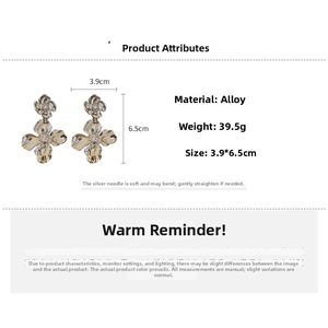 Detail view of flower pendant earrings with alloy texture, zircon center and dimensions
