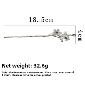 Épingle à cheveux vintage avec pierres bleues et design floral, 18,5 cm sur 4 cm