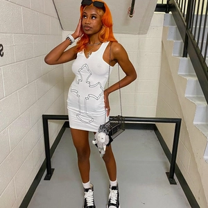 Sleeveless Mini Dress Ribbed Knit Cross Print Hollow Out Streetwear Gothic White Sexy Bodycon Slim Fit Casual Fashion