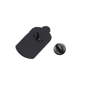 Back view of cute mushroom bottle alloy brooch with butterfly pin and black rubber clutch