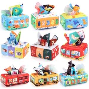 Baby Sensory Tissue Box Toy Soft Plush Early Education Activity Crinkle Paper Cloth Satin Scarves Washable Cognitive Training