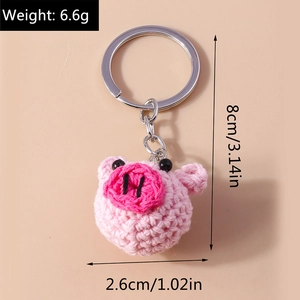 Cute pink knitted pig keychain with silver ring, size details 8cm length and 6.6g weight