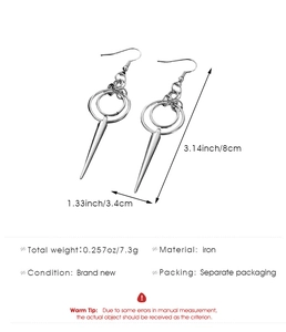 Spécifications de taille pour boucles d'oreilles gothiques avec cœur et pointes en fer