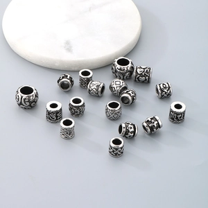 Vintage silver stainless steel cylinder beads with various patterns for DIY jewelry making