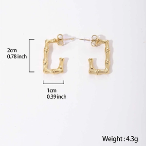 Bamboo texture 14K gold plated titanium steel C-hoop earrings with 2x1cm dimensions