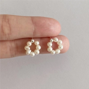 Elegant 925 silver pearl flower hoop earrings for women featuring natural white pearls