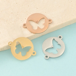 Hollow Butterfly Pendant Connector 304 Stainless Steel Mirror Polished Double Eye DIY Jewelry Making Accessories