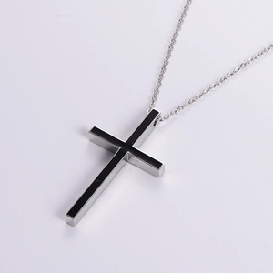 Hip hop silver stainless steel cross pendant necklace with black stripe on O-chain