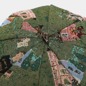 Retro Japanese style beret with colorful house pattern and jacquard woven fabric texture