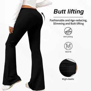 High waisted black flare yoga pants with butt lifting and anti pilling design