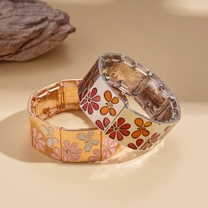 Bracelet extensible en émail avec motifs floraux et papillons colorés sertis de strass