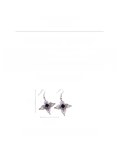 Détail de boucles d'oreilles fleurs vintage avec strass bleus, taille 5 cm x 3,2 cm