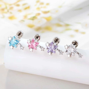Star Cartilage Earring Stud Titanium Steel Zircon Vibrant Star Flat Back Screw Piercing Jewelry For Women