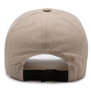 Adjustable quick-dry mesh baseball cap in khaki with laser perforated breathable fabric