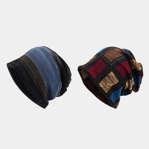 Versatile Knitted Beanie Hat Slouchy Skull Cap Striped Plaid Polyester Warm Outdoor Cycling Unisex Retro Fashion