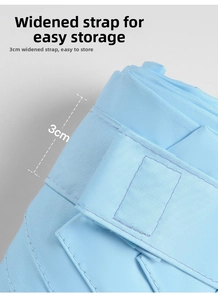 Macro detail of a 3cm wide light blue umbrella strap with premium stitching