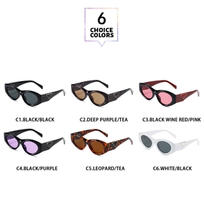 Collection of oval cat-eye sunglasses in six various colors with triangular temple detail