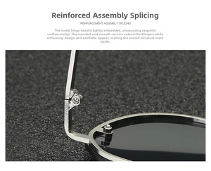 Macro shot of silver metal hinges and reinforced screws on black sunglasses frame