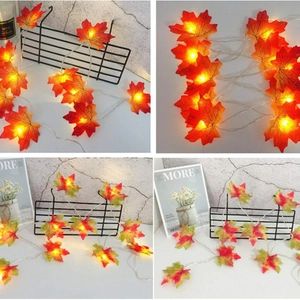 Artificial maple leaf LED string lights with warm glow for autumn and festive home decoration