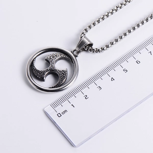 Vintage stainless steel round pendant necklace on bead chain with measuring scale
