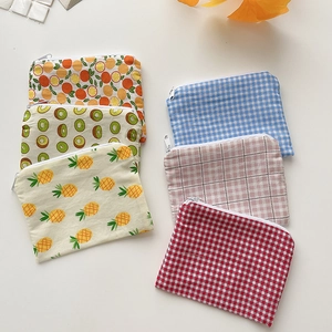 Floral and fruit pattern cotton canvas coin purses with zippers for women