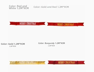 Vista dettagliata degli striscioni natalizi in raso rosso e oro con dimensioni