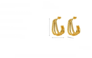 Macro view of triple-layered 18K gold plated stainless steel spiral earrings