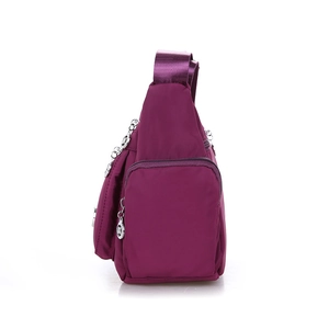 Borsa a tracolla da donna in nylon viola scuro con multitasche e grande capacità