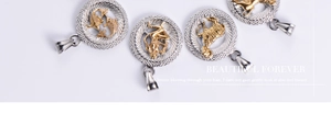 Détails des 12 pendentifs du zodiaque bicolores or et argent sur fond blanc pur