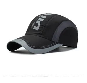 Detail of quick-dry baseball cap featuring breathable mesh and sport lettering on the side