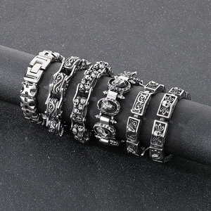 Men Retro Stainless Steel Link Bracelet Carved Skull Lion Wolf Head Punk Gothic Biker Fashion Jewelry Gift