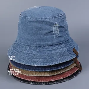 Détails de bobs en jean délavé avec bords effilochés en cinq coloris vintage