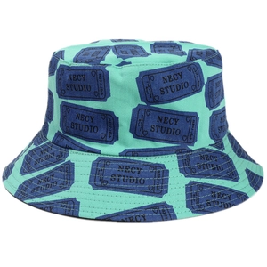 Japanese style fisherman hat in mint green with navy blue ticket print for men and women