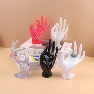 Hand Shaped Jewelry Display Stand Plastic Velvet OK Gesture Ring Bracelet Holder Organizer Storage Shop Counter Decor