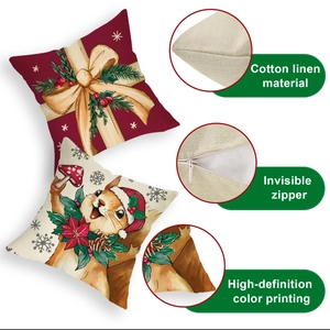 Close-up of cotton linen texture, invisible zipper, and high-definition Christmas prints