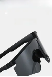 Close-up of lightweight matte black cycling glasses hinge and flexible nose pad