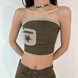 Y2K olive green tube top with star embroidery and matching star pendant necklace