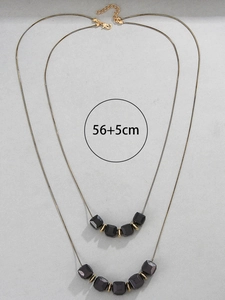 Collar de doble capa de cadena de serpiente dorada con cuentas negras, de 56+5cm