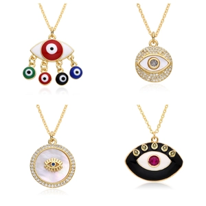 Evil Eye Pendant Necklace Copper Gold Plated With Zircon Mother Of Artificial Pearl Enamel Bohemian Lucky Protection Jewelry Women