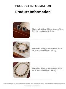 Dimensions et poids détaillés pour ensemble de bijoux vintage fleur avec strass