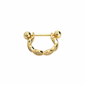 Elegant S925 sterling silver gold stud earring with geometric pave zircons and screw ball back